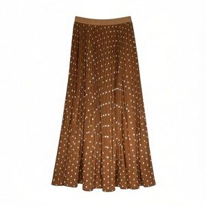 Brown Polka Dots Pleated Maxi Skirt